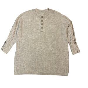 Intimately Free People Ribbed Henley Sweater Oatmeal Oversized Knit Top Women